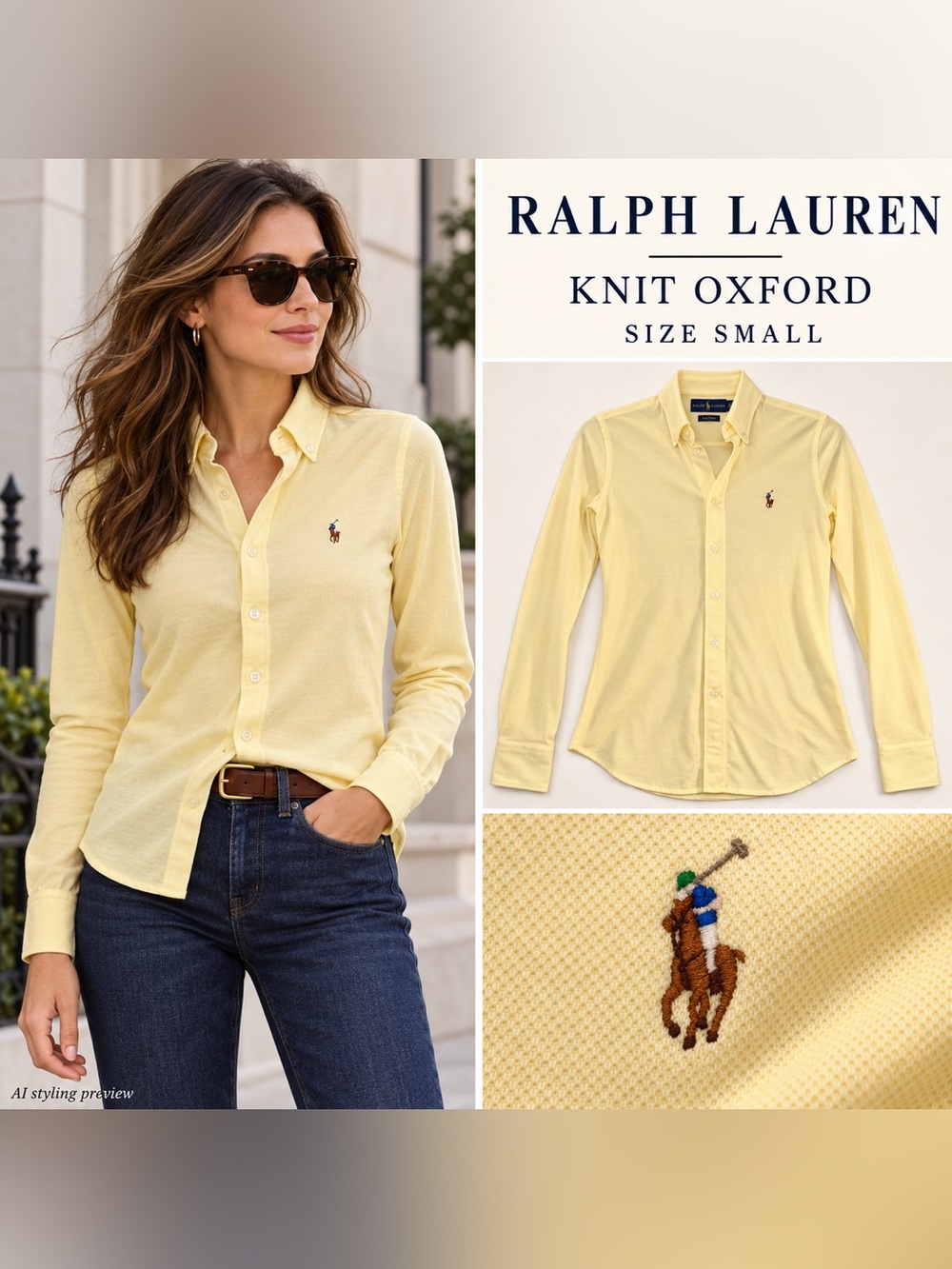 Ralph Lauren Yellow Knit Oxford Button-Down Shirt Women’s Small